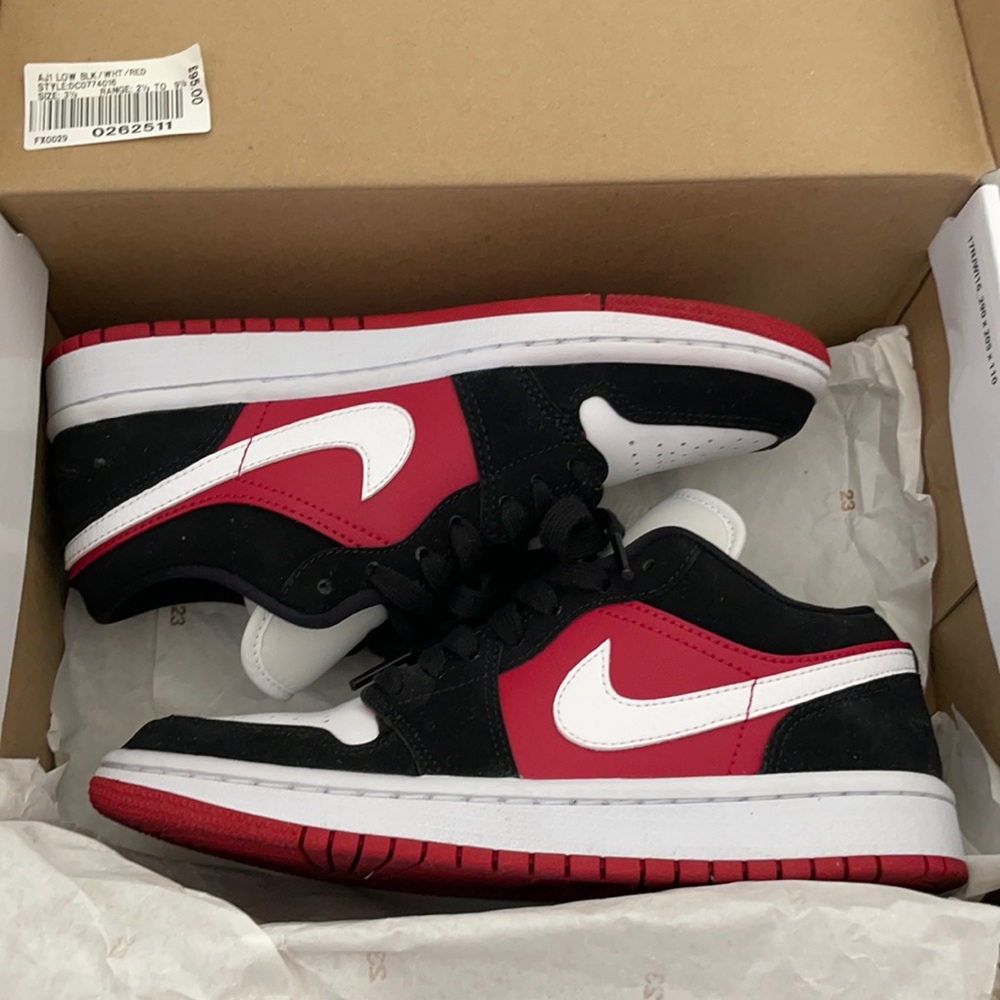 Air Jordan’s Low. Black/White/Red